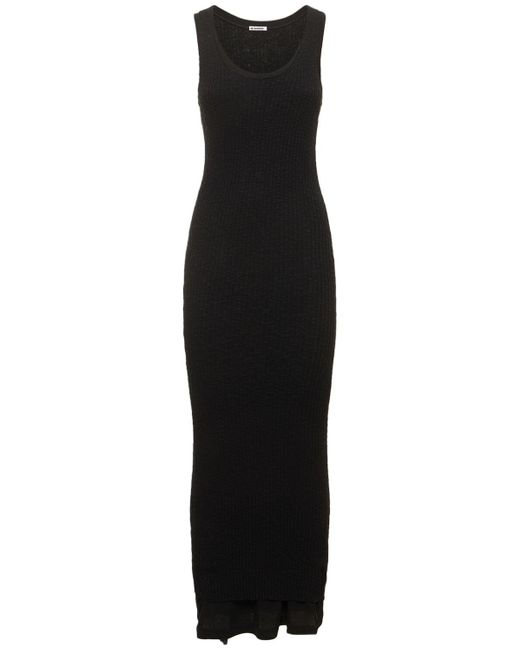 Robe longue en maille côtelée de coton Jil Sander en coloris Black