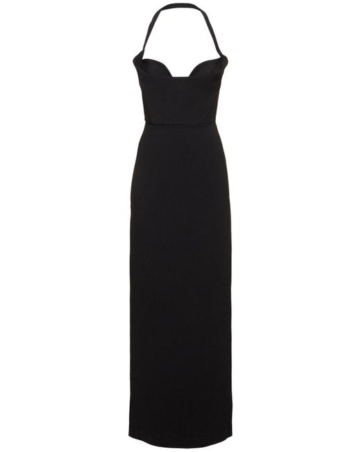 Solace London Serina オフショルダークレープロングドレス Black