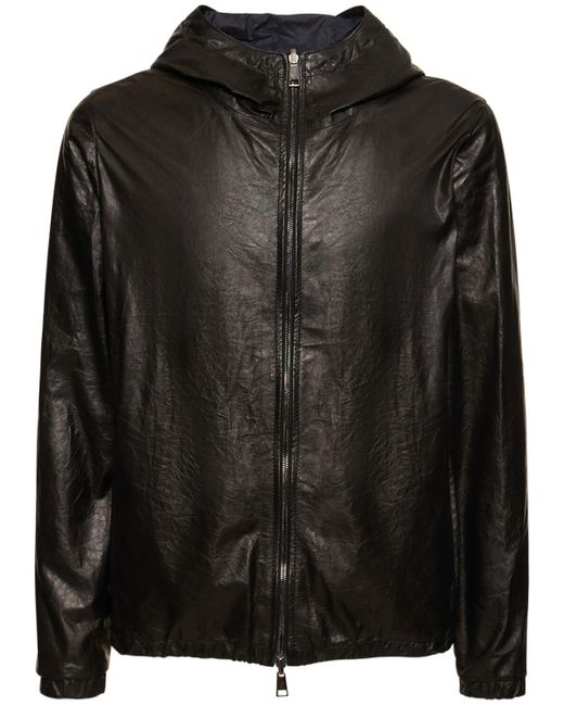 Veste zippée réversible en cuir à capuche Giorgio Brato pour homme en coloris Black