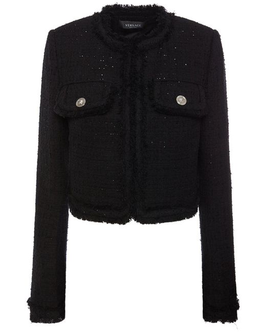 Veste en tweed de coton mélangé Versace en coloris Black