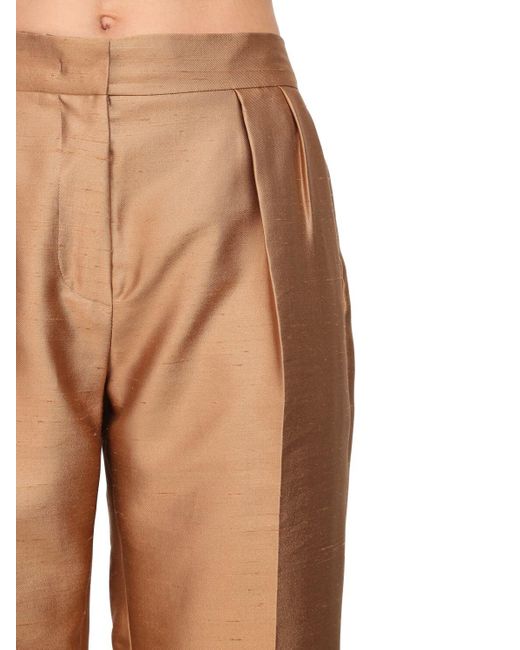 Pantaloni In Misto Seta Shantung Con PincesMax Mara in Seta di colore  Marrone | Lyst