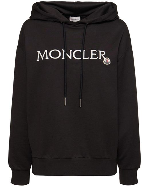 Moncler Black Hoodie Aus Baumwolljersey Mit Logostickerei