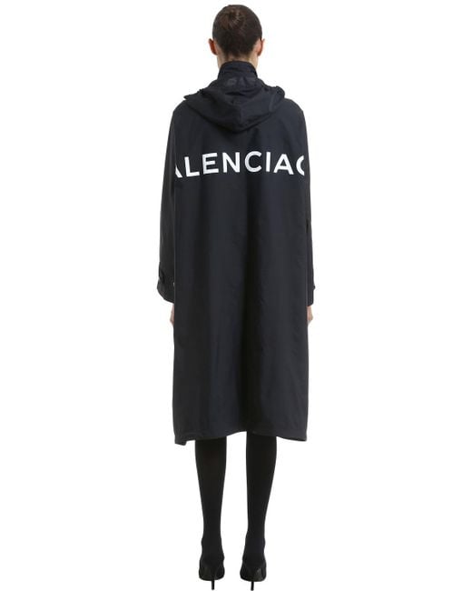 Balenciaga Black Oversized Logo Printed Raincoat