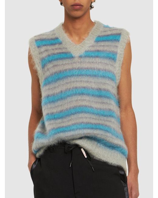 Marni Blue Iconic Brushed Mohair Blend Knit Vest for men
