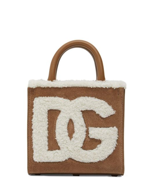 Dolce & Gabbana Brown Small Daily Logo Suede Top Handle Bag