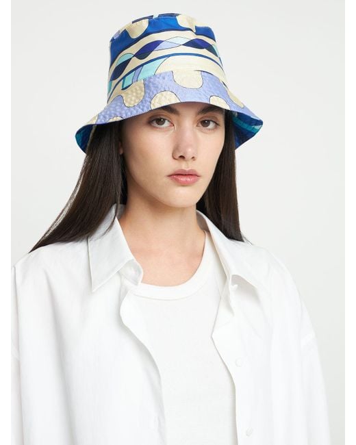 Emilio Pucci Blue Reversible Printed Silk Twill Bucket Hat