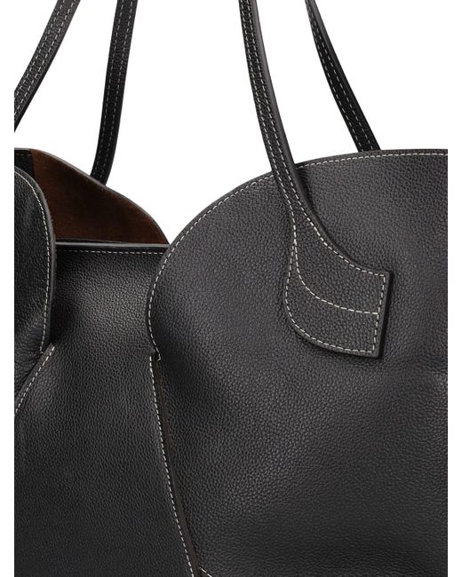 Hereu Black Large Sepal Distressed Leather Tote Bag
