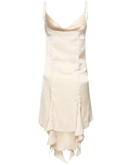 Y. Project White Ruffled Satin Mini Dress W/ Lace Inserts