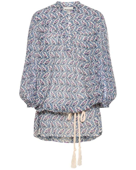 Robe courte en coton imprimé kildi Isabel Marant en coloris Gray