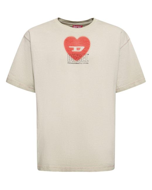 T-shirt loose fit in jersey di cotone con logo di DIESEL in White da Uomo