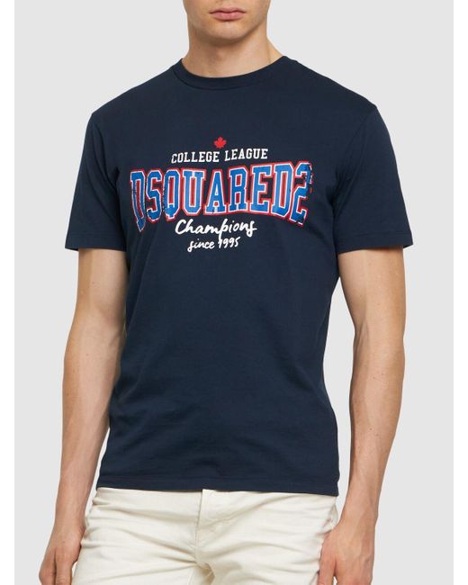 T-shirt in cotone con logo di DSquared² in Blue da Uomo