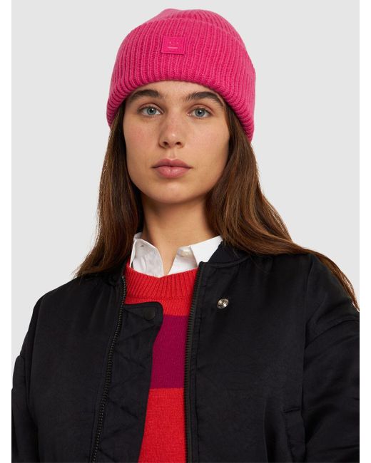 Acne Pink Pansy 'N Face Wool Beanie