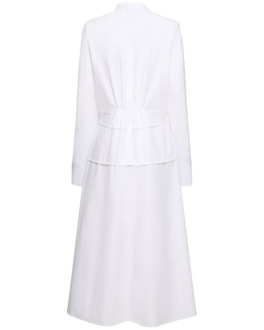 Robe chemise midi en popeline de coton épais Jil Sander en coloris White