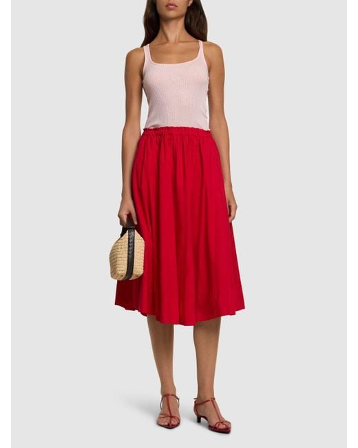 Forte Forte Red Elastic Waist Poplin Midi Skirt