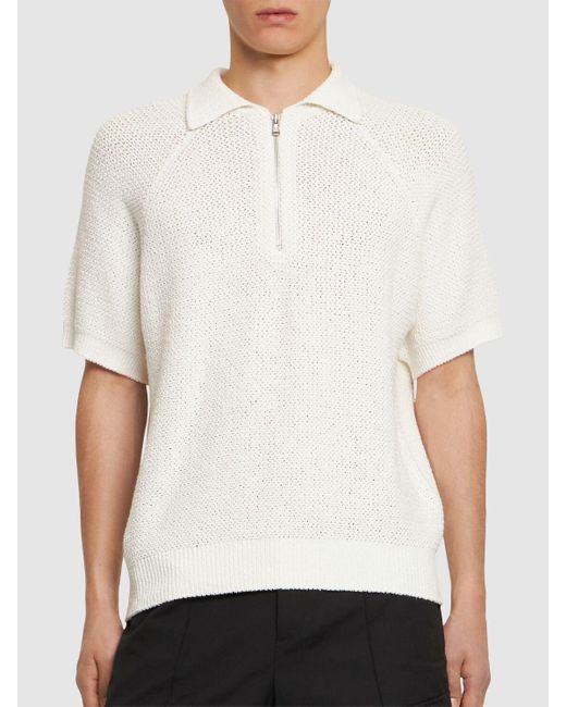 DUNST White Collared Half-zip Knit Polo for men