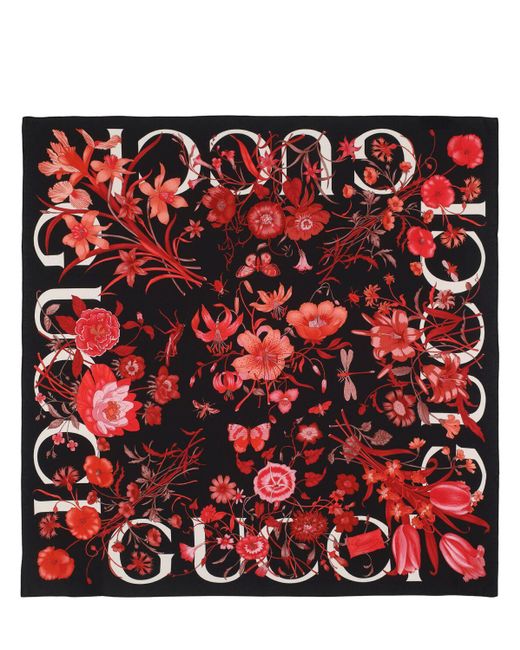 Gucci Red Flora Silk Scarf