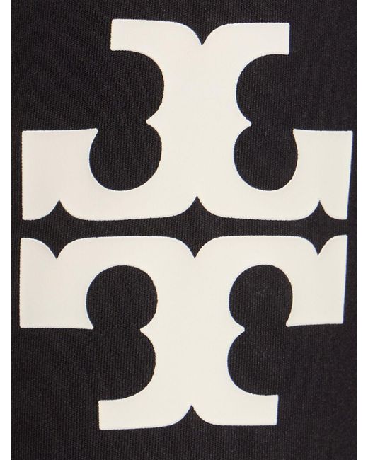 Crop top à demi-zippé en tissu tech mélangé à logo Tory Sport en coloris Black