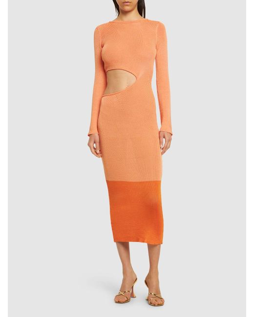 Baobab Orange Langes Kleid Aus Samt Mit Ausschnitt