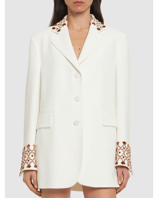 Ermanno Scervino White Embroidered Double Breasted Jacket