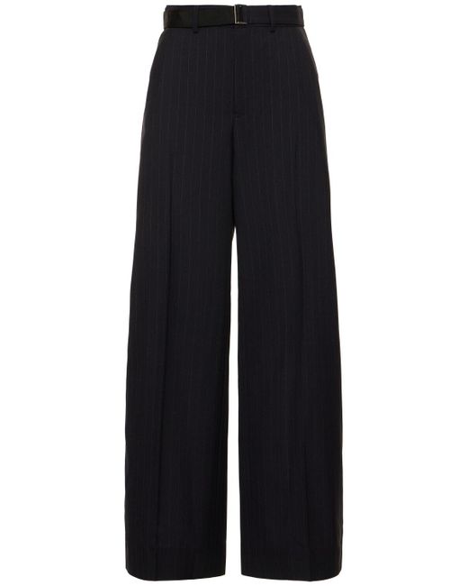 Sacai Blue Chalk Stripe Belted Wide Pants