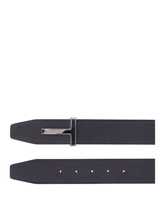 Tom Ford White 4cm Reversible Leather T Belt for men