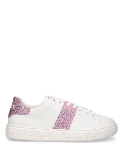 Versace Pink Faux Leather & Crystals Low Top Sneakers
