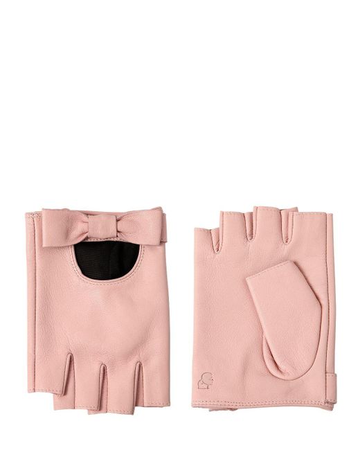 Karl Lagerfeld Pink Bow Leather Fingerless Gloves