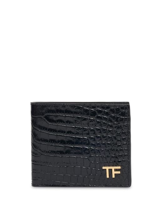 Tom Ford Black Alligator Printed Leather Bifold Wallet for men