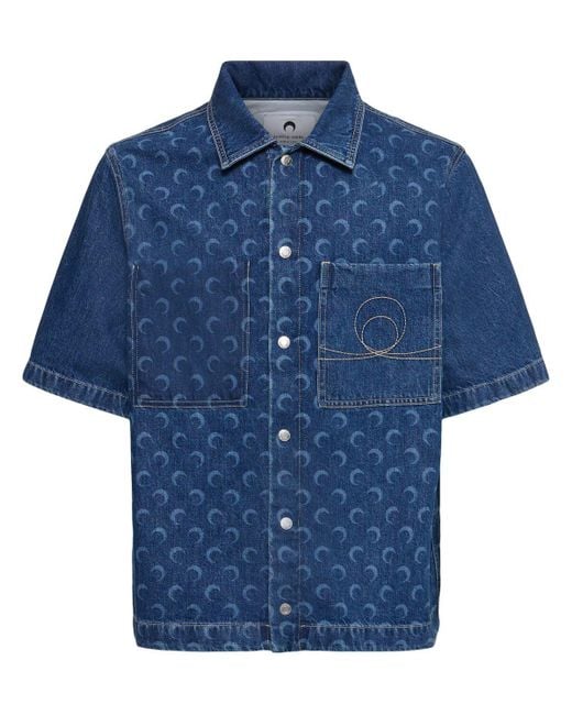 MARINE SERRE Blue Deadstock Denim Workwear Shirt for men