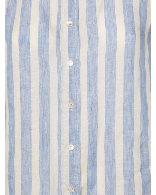 Weekend by Maxmara Blue Lari Linen Canvas Striped Shirt