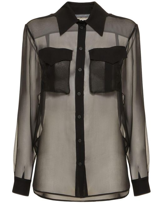 Camisa de chifón de seda con bolsillos Alberta Ferretti de color Black