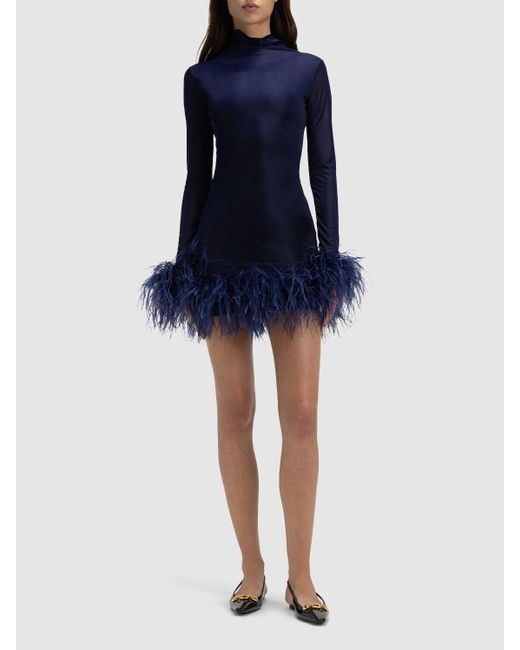 Vestido corto de jersey con plumas 16Arlington de color Blue