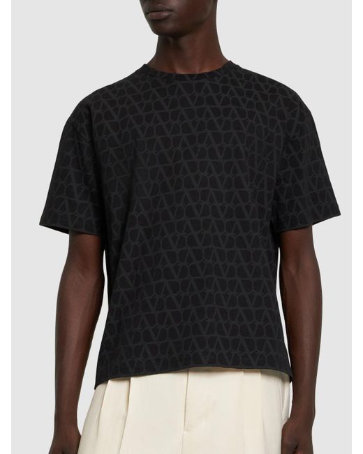 Camiseta de algodón estampada Valentino de hombre de color Black