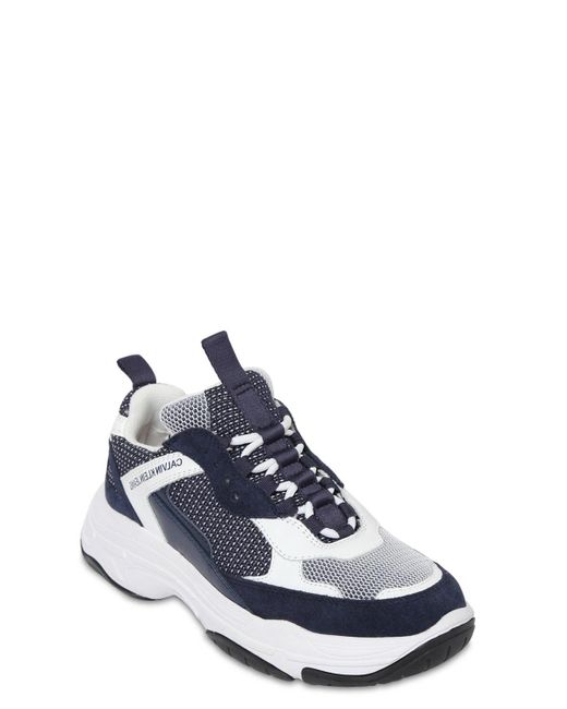 Calvin Klein 50mm Maya Mesh & Leather Sneakers in Blue | Lyst