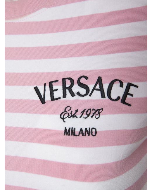 Versace Pink T-shirt Aus Baumwolljersey Mit Logostreifen