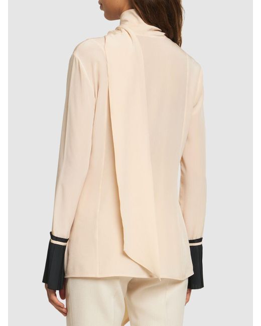 Camisa de seda con puño plisado Victoria Beckham de color Natural