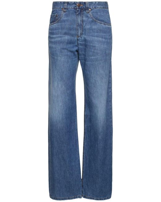 Brunello Cucinelli Blue Jeans Aus Baumwolldenim Mit Weitem Bein