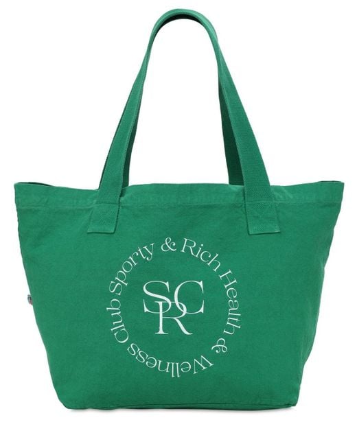 Sporty & Rich Green Asics Collab Cotton Tote Bag
