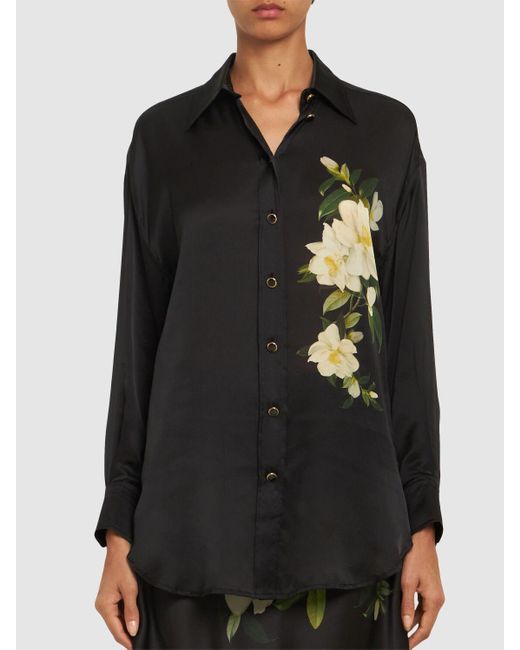 Zimmermann Black Harmony Flower Buttoned Silk Shirt