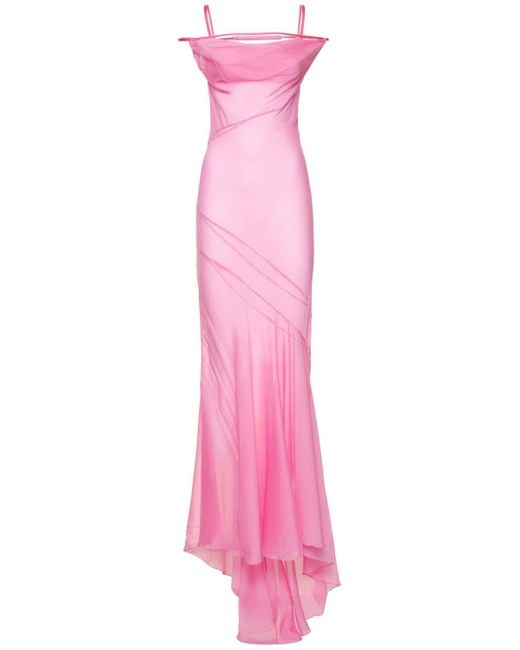 Jacquemus La Robe Draggiu Sheer Silk Chiffon Gown in Pink | Lyst Australia