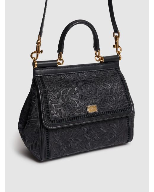 Dolce & Gabbana Black Medium Sicily Embroidered Top Handle Bag