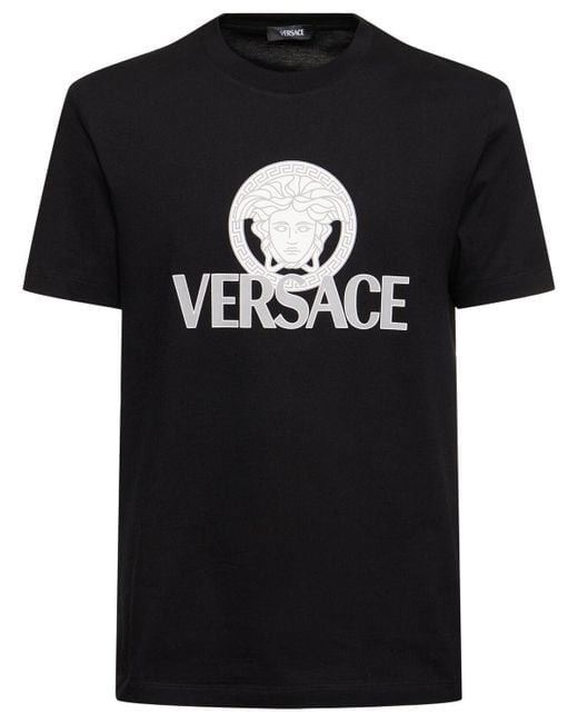 Camiseta de algodón jersey con logo Versace de hombre de color Black