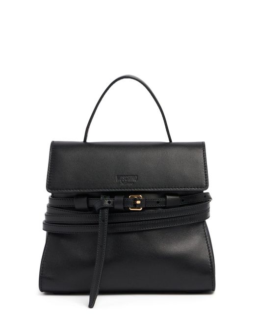 Moschino Black Mini Tie Me Leather Top Handle Bag Unique