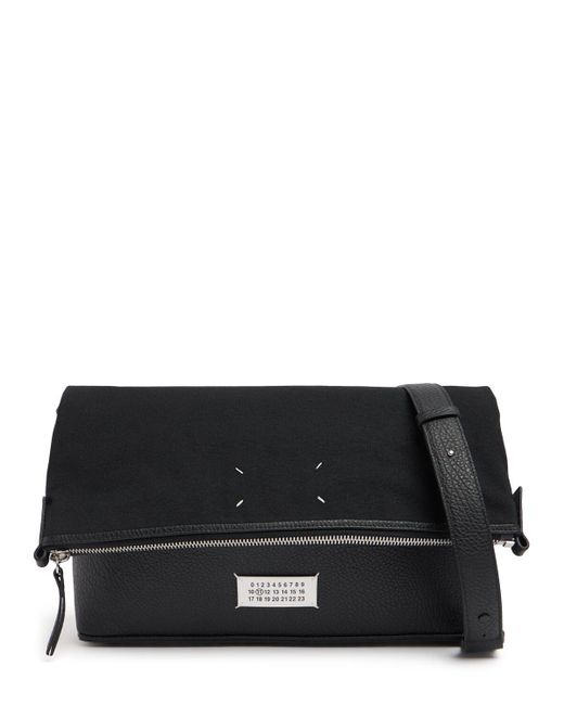 メンズ Maison Margiela グレインレザー&キャンバスクロスボディバッグ Black