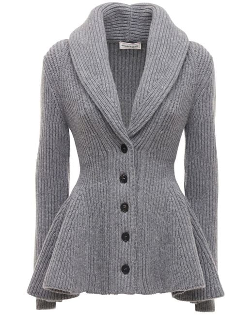 Alexander McQueen Grey Rib Knit Cotton Sweater in Grey Womens Clothing Jumpers and knitwear Jumpers 