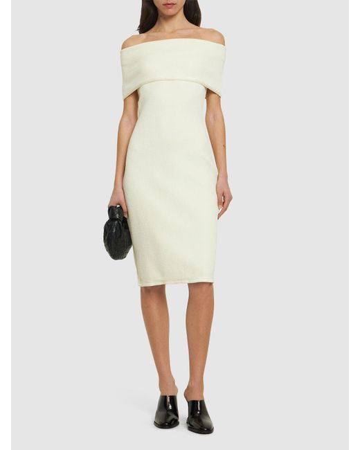 Bottega Veneta Natural Textured Nylon Off-the-shoulder Dress