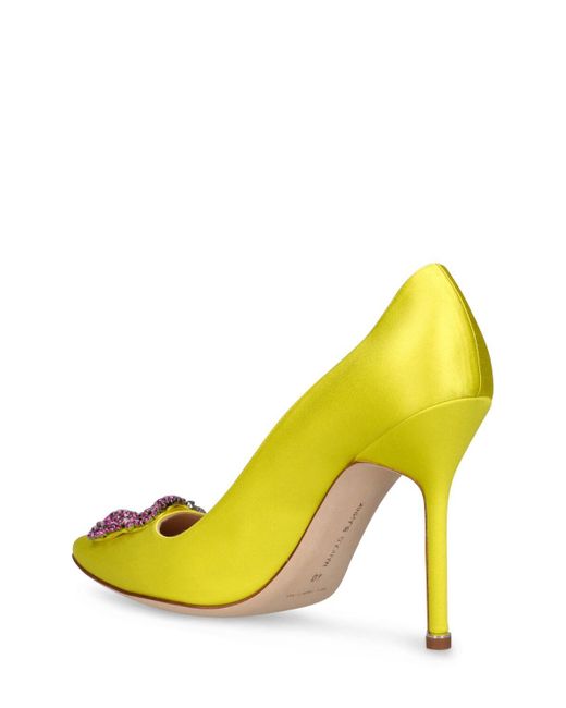 Zapatos de tacón hangisi de satén 105mm Manolo Blahnik de color Yellow