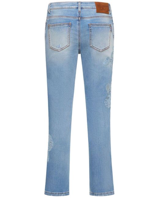 Ermanno Scervino Blue Denim Mid Rise Skinny Jeans W/embroidery