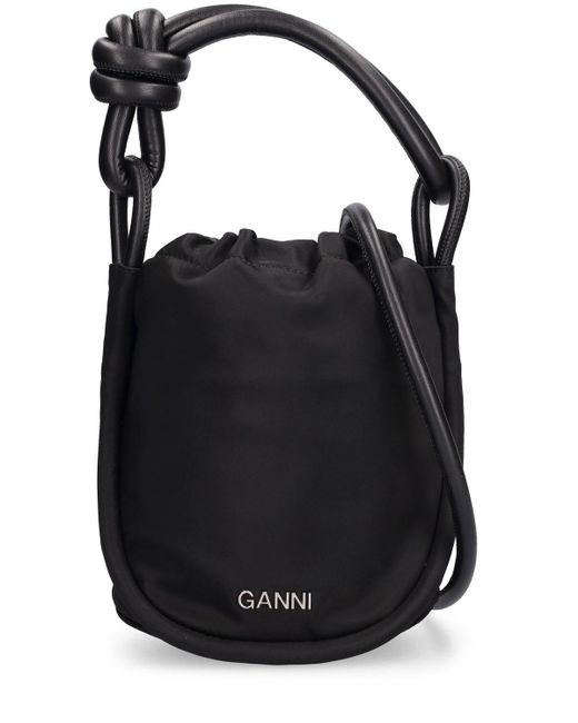 Petit sac seau en tissu technique recyclé knot Ganni en coloris Black