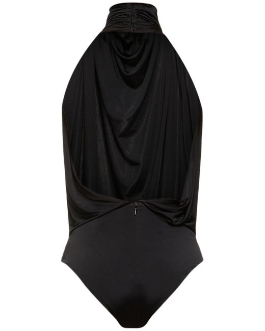 Alexandre Vauthier Black Draped Jersey Open Back Bodysuit